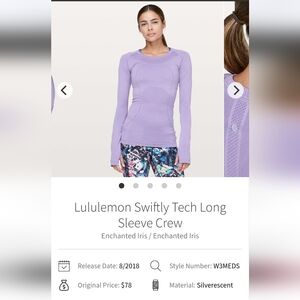 Lululemon Swiftly Long Sleeve Crew Enchanted Iris Size 8
